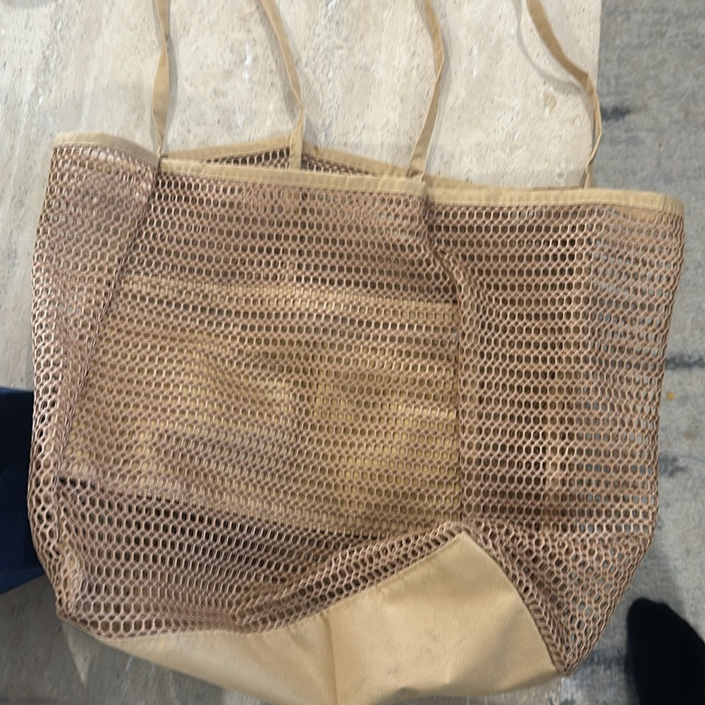 Taupe Mesh Beach Tote Womens Lightweight Shopping Shoulder Handbag - Picture 8 of 8